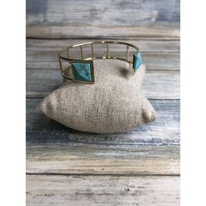 Vera Bradley Goldtone CASUAL GLAM Faceted Turquoise‎ Stone Split Cuff Bracelet
